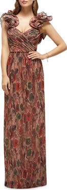 After Six Metallic Print Gown