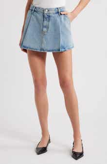 FRAME Pleated Denim Miniskirt
