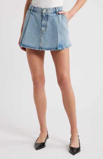 FRAME Pleated Denim Miniskirt