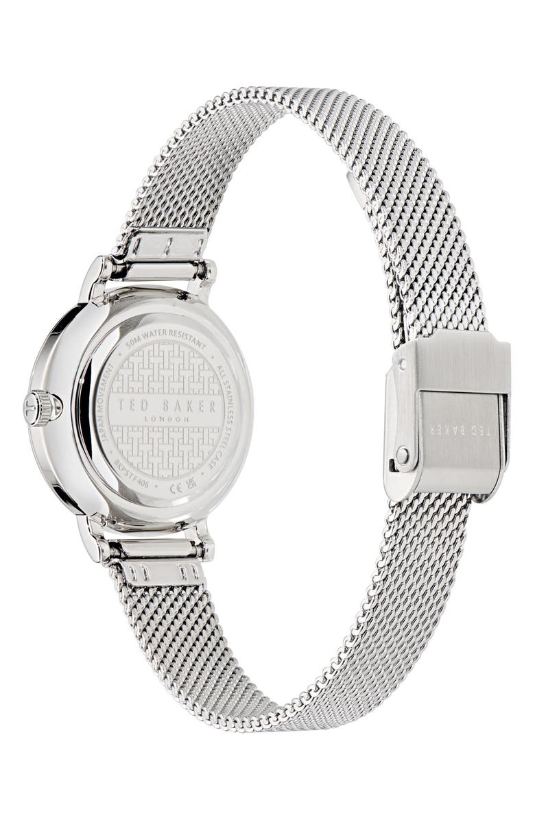 Ted Baker Classic Chic Mother-of-Pearl Mesh Bracelet, 28mm, Alternate, color, Stainless Steel