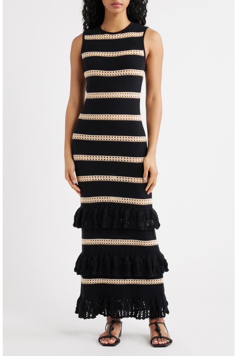 Ana Stripe Cotton Blend Knit Midi Dress, Main, color, BLACK OAT STRIPE