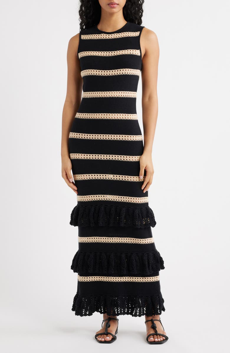 Rails Ana Stripe Cotton Blend Knit Midi Dress, Main, color, Black Oat Stripe