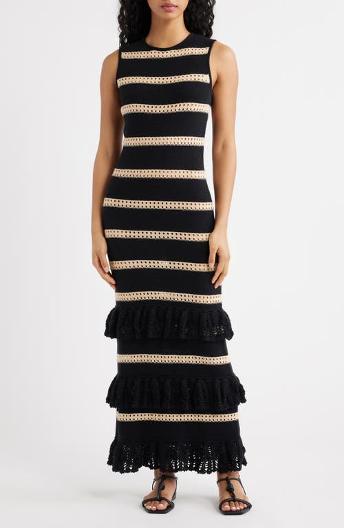 Rails Ana Stripe Cotton Blend Knit Midi Dress in Black Oat Stripe at Nordstrom, Size Small