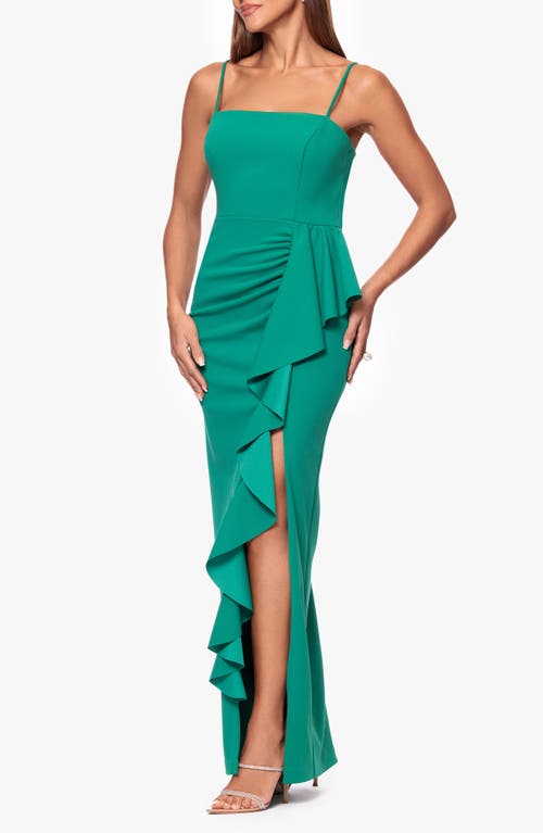 Xscape Evenings Gathered Ruffle Evening Gown In Green