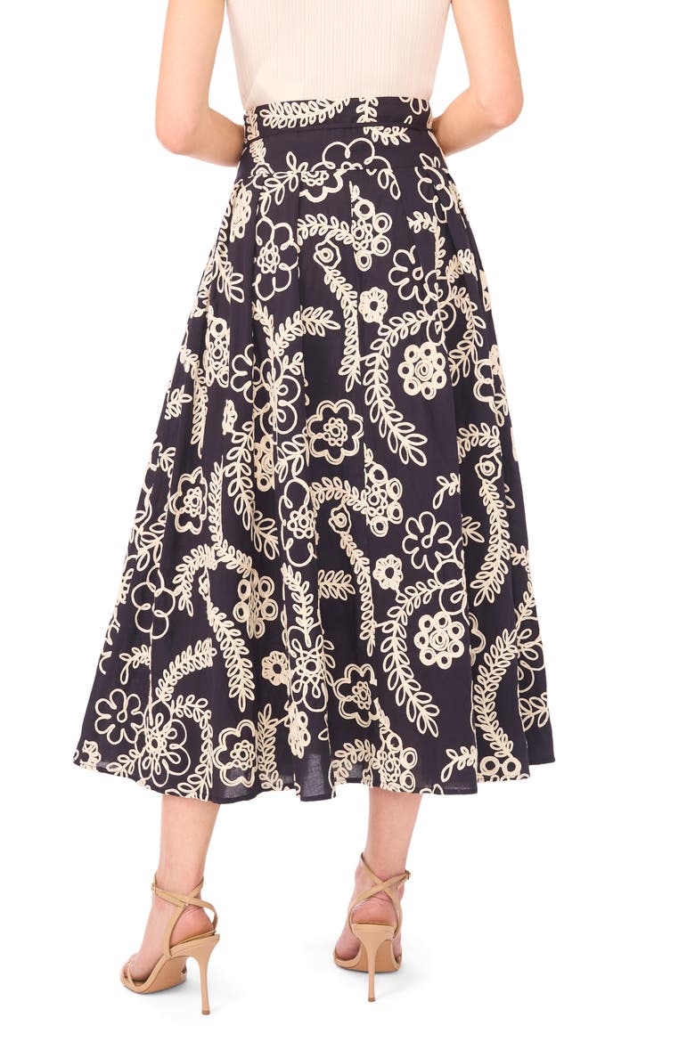 Guinevere Floral Embroidered Cotton Midi Skirt, Alternate, color, EMERALD BERRY