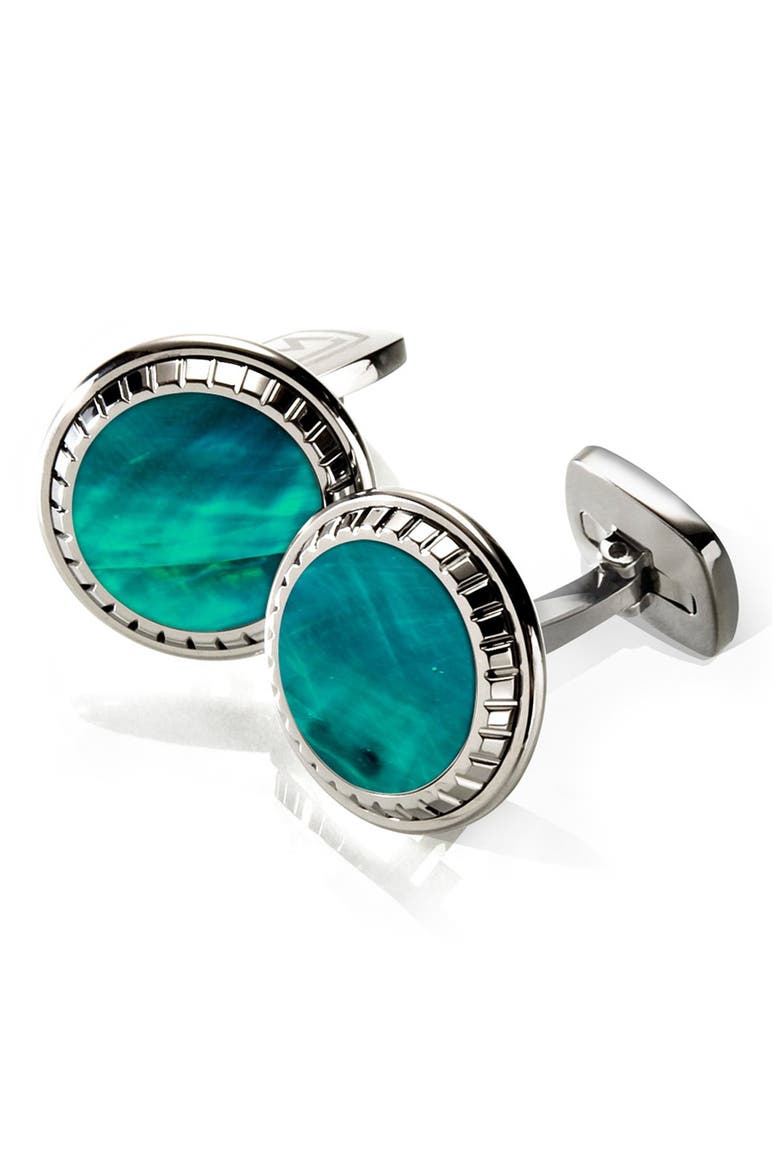 Abalone Cuff Links, Main, color, STAINLESS STEEL/ TEAL