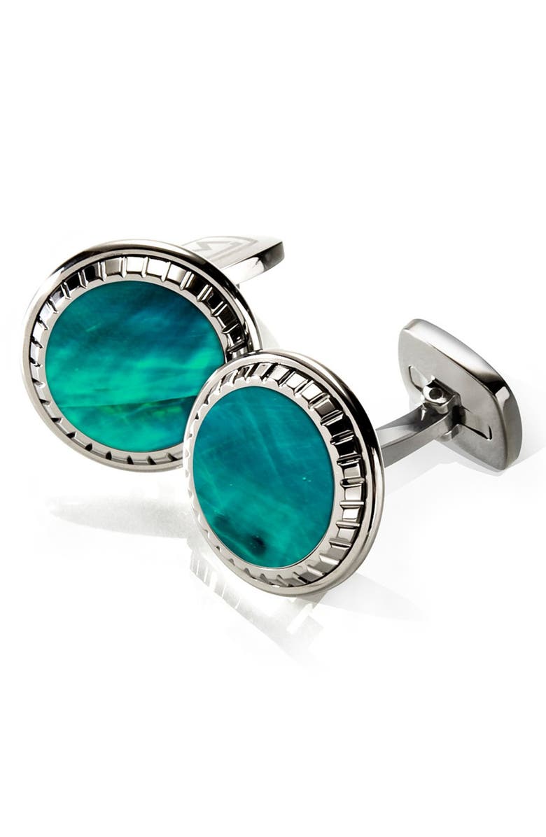M-Clip<sup>®</sup> Abalone Cuff Links, Main, color, Stainless Steel/ Teal