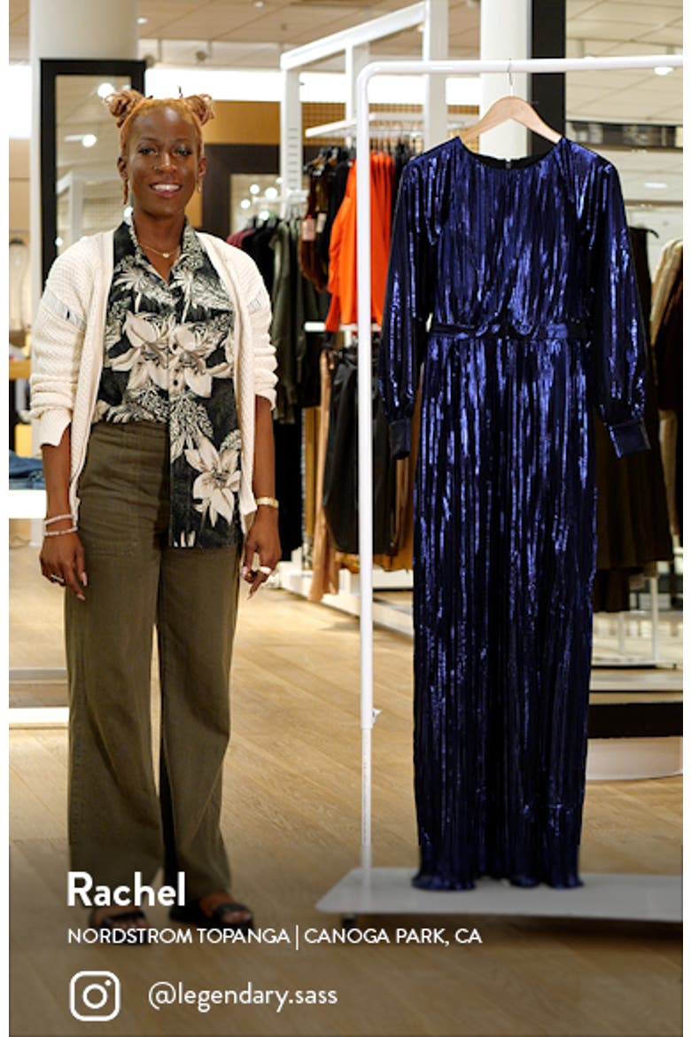 Calista Metallic Jacquard Stripe Long Sleeve Gown video