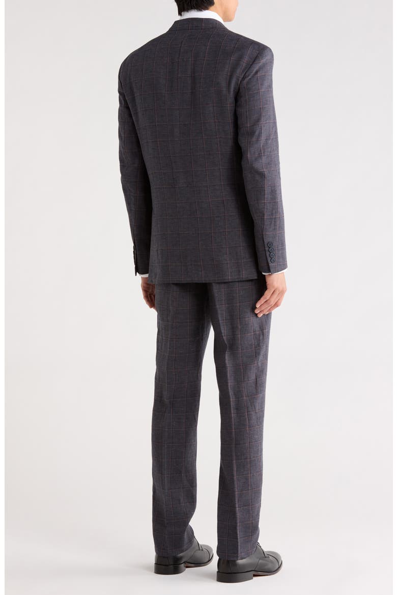 Trim Fit Plaid Linen Suit, Alternate, color, HACKETT DARK GREY PLAID