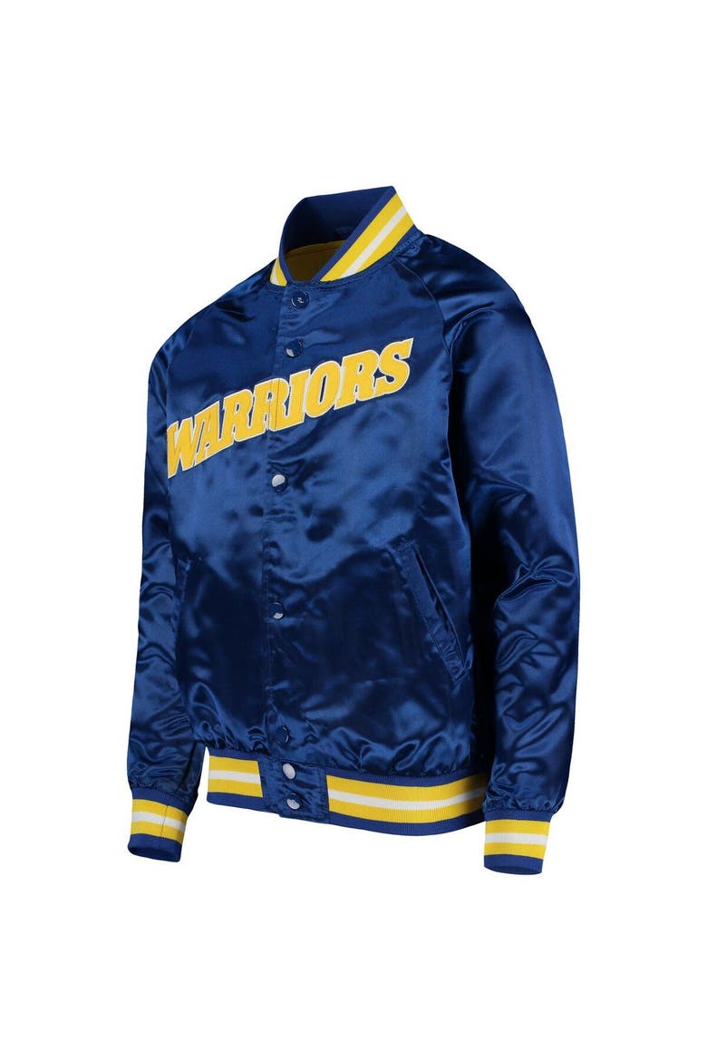 Youth Mitchell & Ness Royal Golden State Warriors Hardwood Classics Satin Raglan Full-Snap Jacket, Alternate, color, Royal