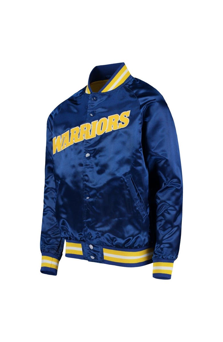 Mitchell & Ness Youth Mitchell & Ness Royal Golden State Warriors Hardwood Classics Satin Raglan Full-Snap Jacket, Alternate, color, Royal