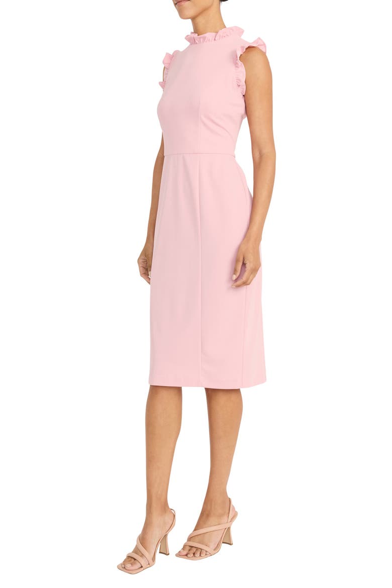 Ruffled Sleeveless Midi Sheath Dress, Alternate, color, SHELL PINK