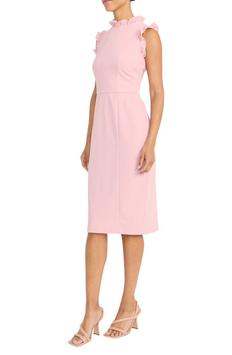Maggy London Ruffled Sleeveless Midi Sheath Dress, Alternate, color, Shell Pink