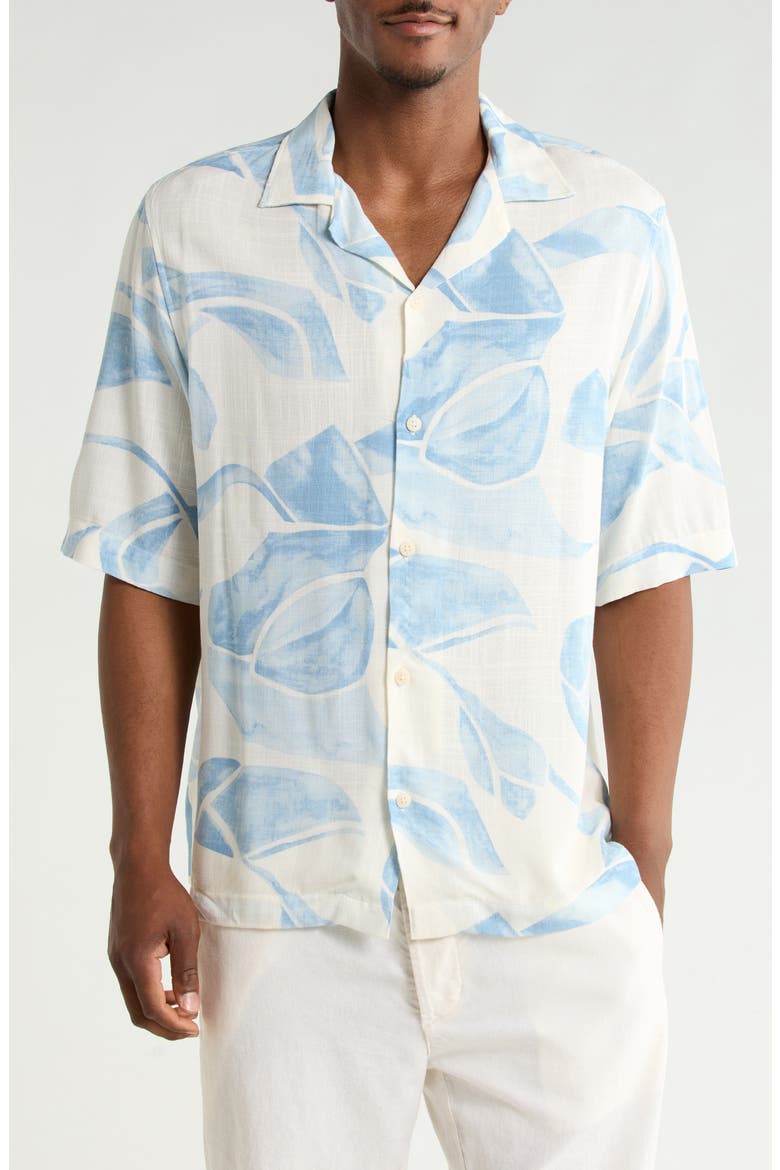 Relaxed Fit Floral Camp Shirt, Main, color, OFF WHITE