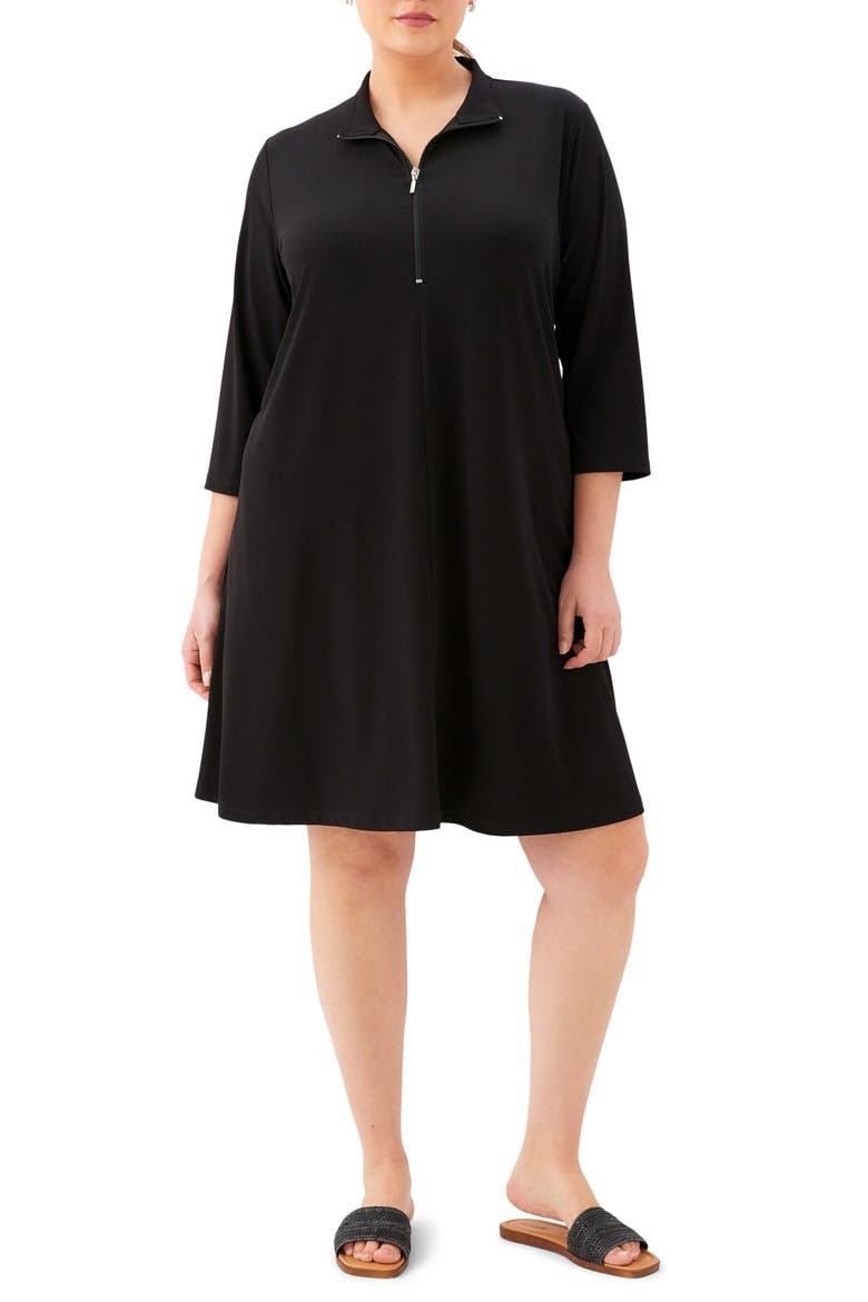 Half Zip Travel Jersey Dress, Main, color, BLACK