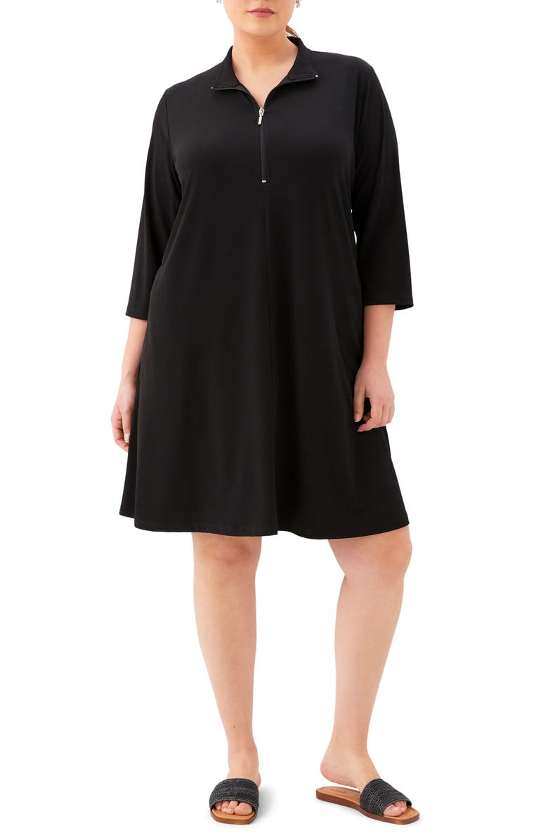 Karen Kane Half Zip Travel Jersey Dress, Main, color, Black