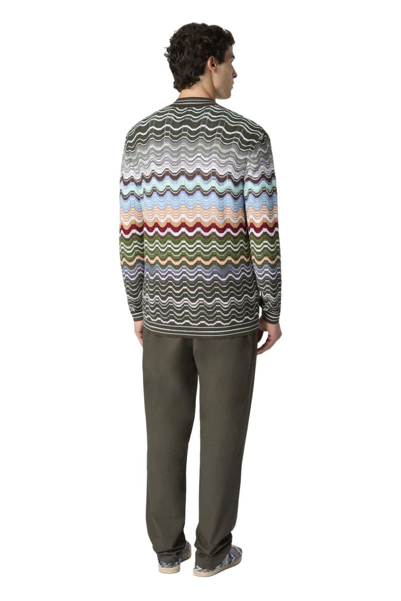 Cotton And Viscose Chevron Cardigan With Greek Motif, Alternate, color, Multicoloured