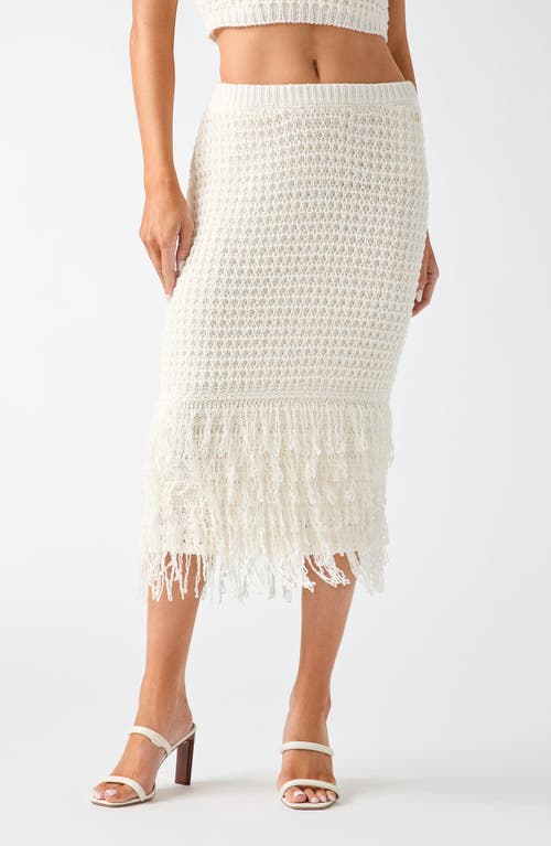 GUESS Remi Open Stitch Fringe Midi Skirt in White at Nordstrom, Size Small