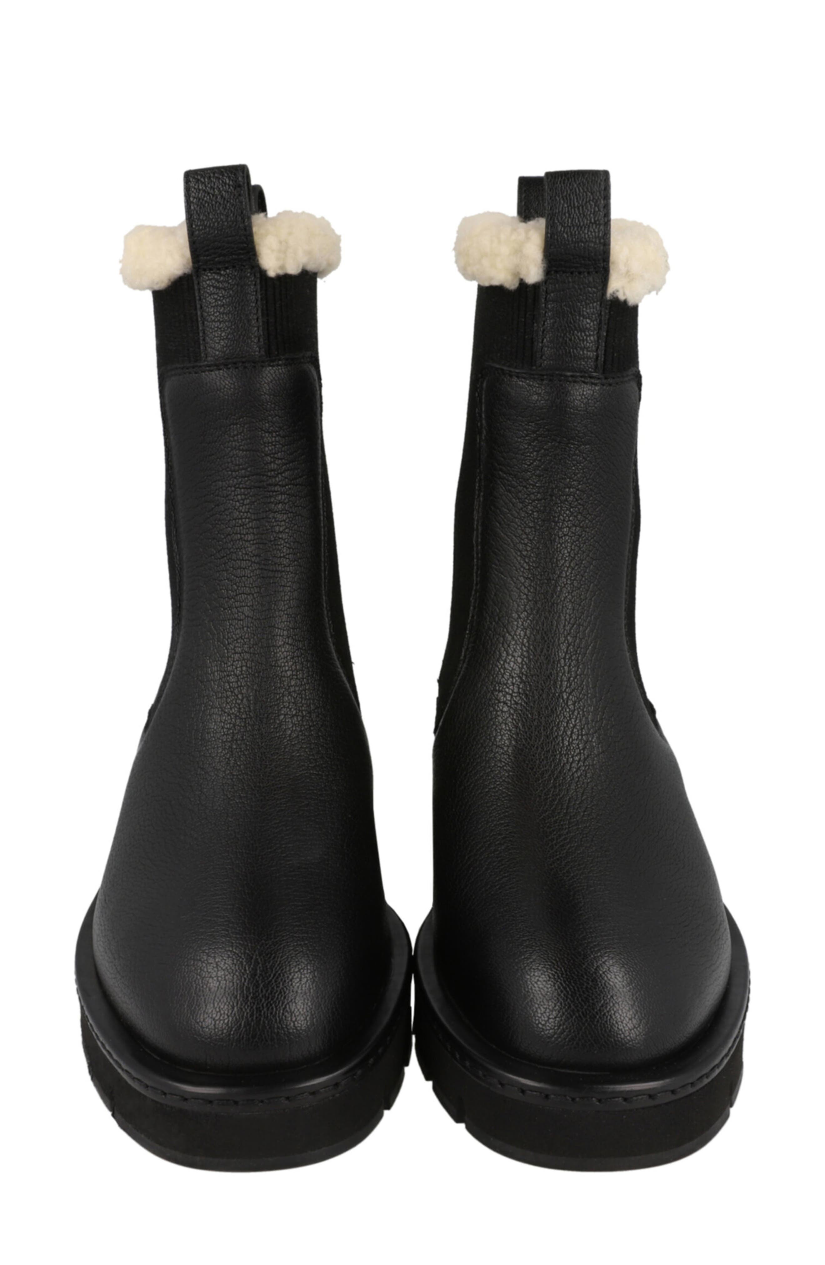 FERRAGAMO Rook Genuine Shearling Trim Leather Boot, Alternate, color, Black