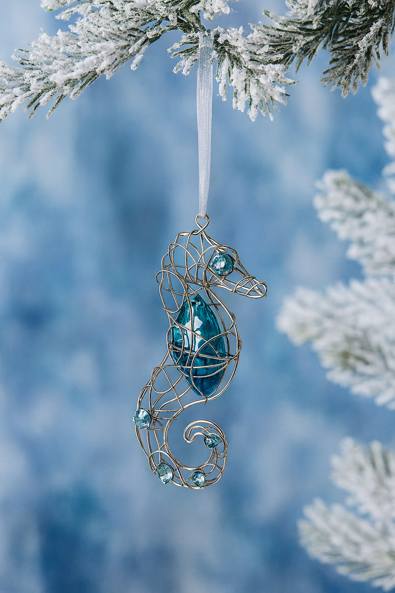 Jeweled Blue Seahorse Christmas Xmas Ornament, Alternate, color, Blue