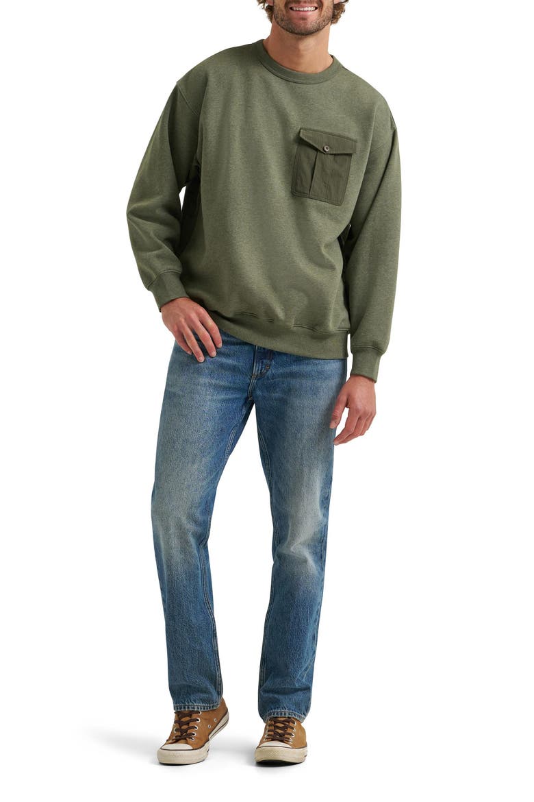 Chest Pocket Crewneck Sweatshirt, Alternate, color, OAK MOSS