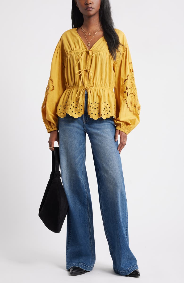 Long Sleeve Cotton Eyelet Top