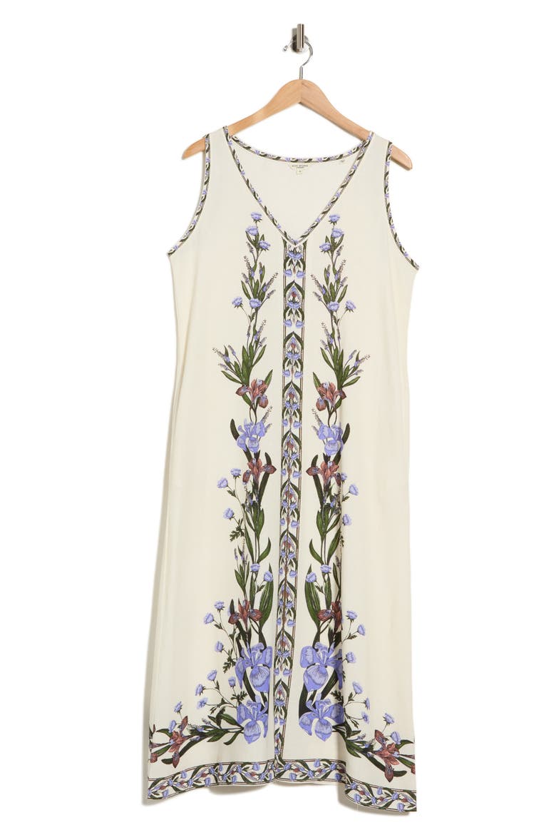 Border Print Sleeveless Maxi Dress, Alternate, color, ECPWIRSP-ECRU/PERIWINKLE IRIS SPIRES
