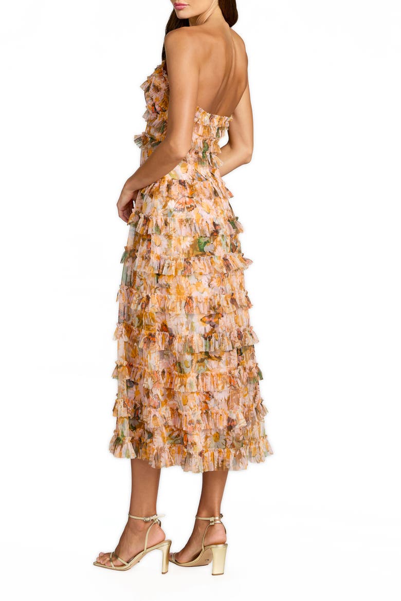 Strapless Floral Micro Ruffle Dress, Alternate, color, Gold Multi