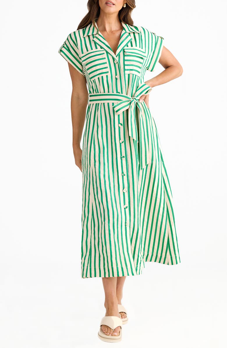 Brave+True Portia Stripe Maxi Shirtdress, Main, color, Jade Stripe