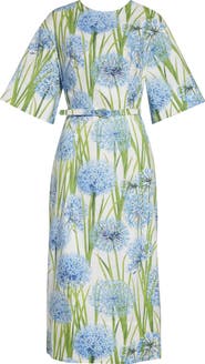 Oscar de la Renta Allium Cotton Stretch Poplin Belted Midi Dress