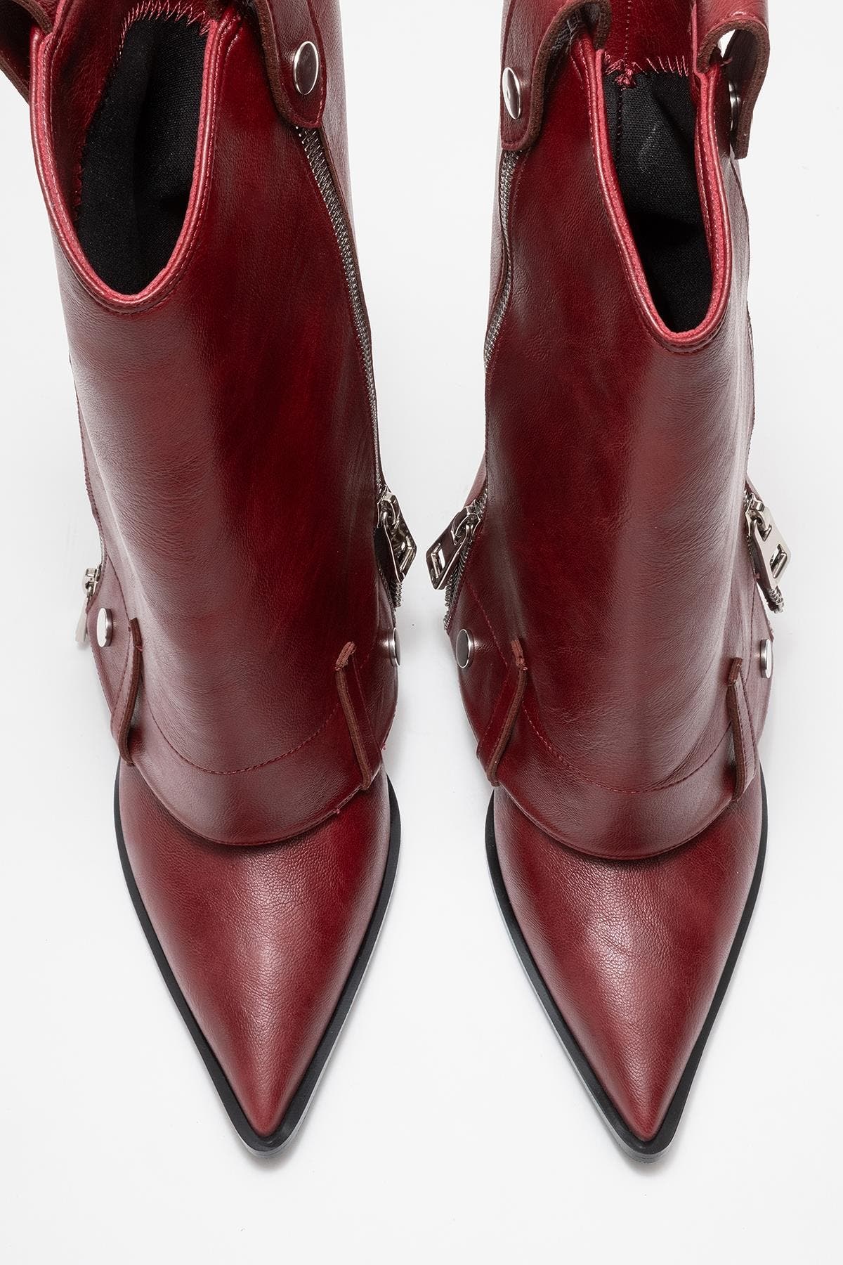 Lola Zip Pointed Toe Heel Boot, Alternate, color, Burgundy Faux Leather