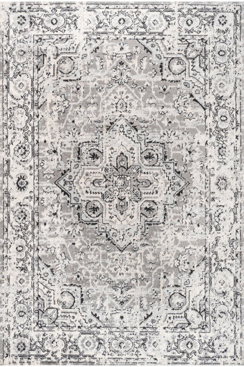 Denia Ornate Geometric Medallion Area Rug, Main, color, Dark Gray