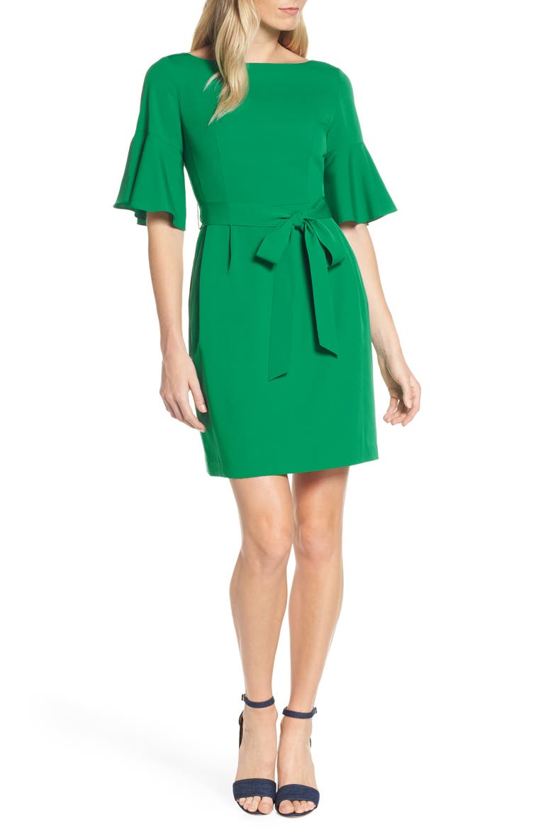 Bell Sleeve Sheath Dress, Main, color, GREEN