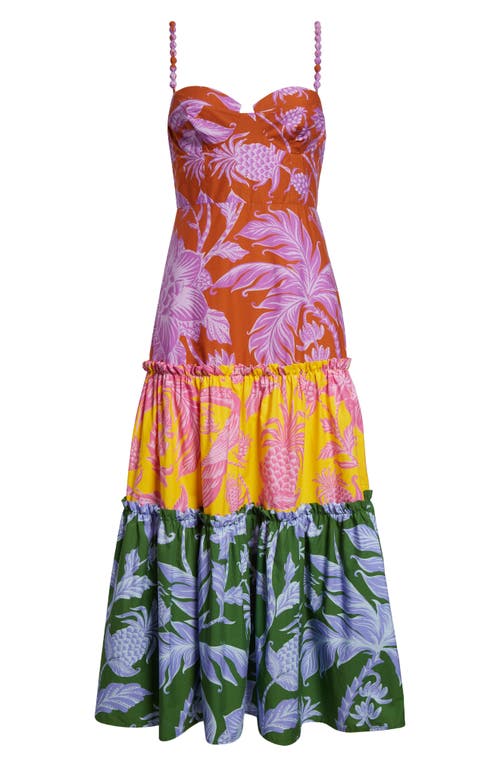 Farm Rio Tropical Swing Mix Belted Cotton Midi Dress In Multi