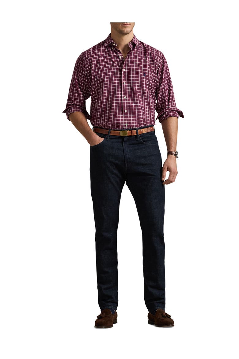 Big & Tall Performance Oxford Sport Shirt, Alternate, color, WINE NAVY MULTI