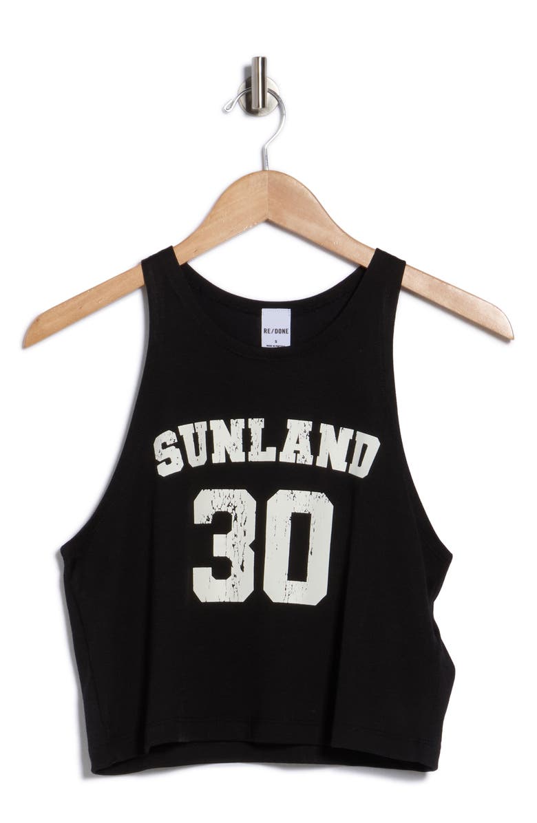 Re/Done Shrunken Boyfriend Jersey Tank, Alternate, color, Black