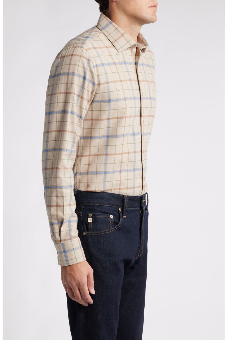 Mélange Exploded Tattersall Flannel Button-Up Shirt, Alternate, color, KHAKI HEATHER