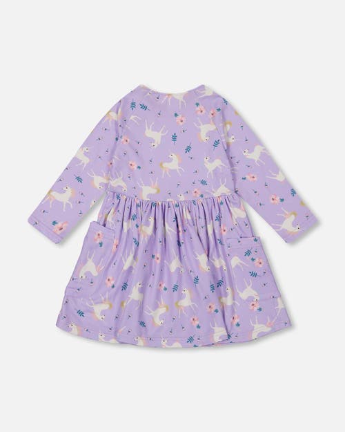 Deux Par Deux Jersey Dress With Pockets Unicorn In Purple