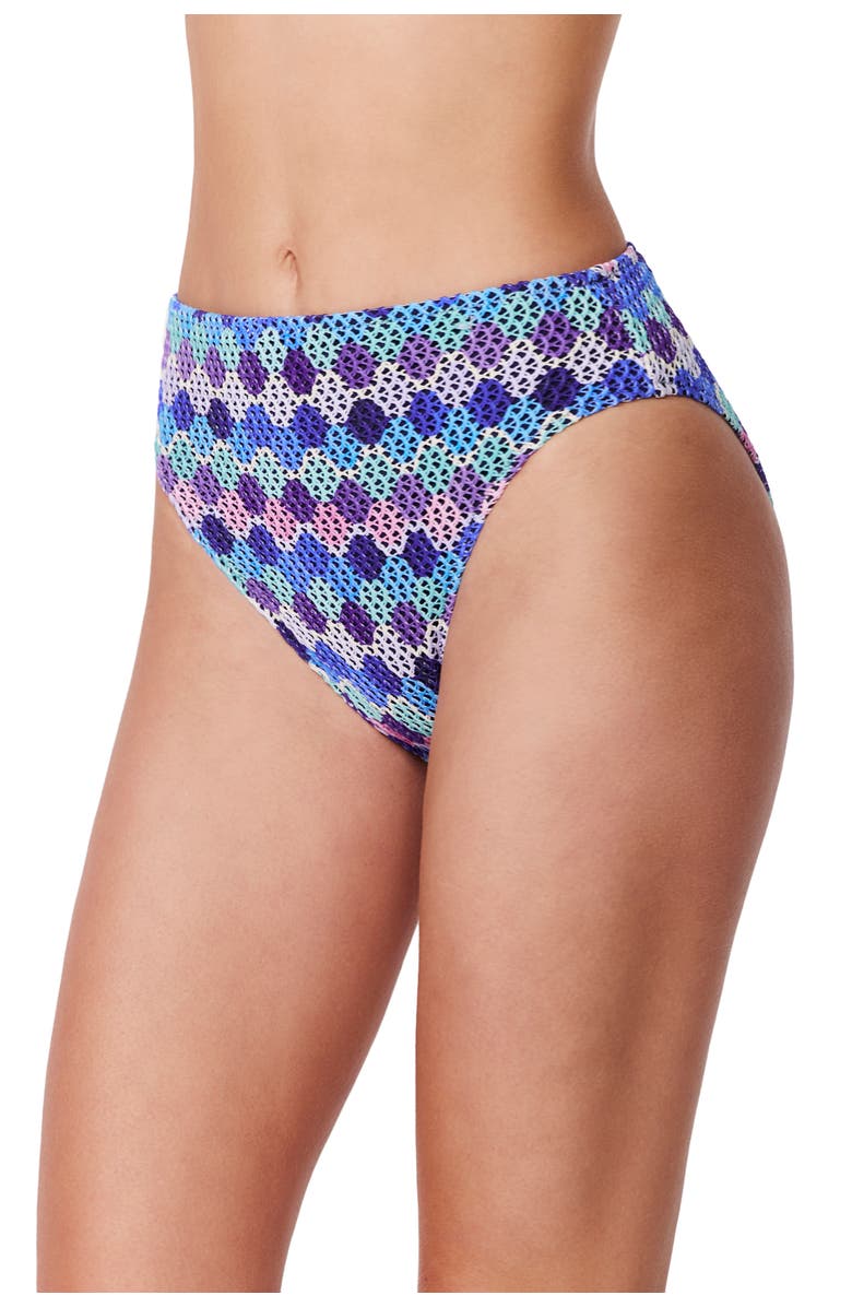 Gottex Retro Riviera High Waist Netted Crochet Swim Bottom, Alternate, color, Blue-Multi