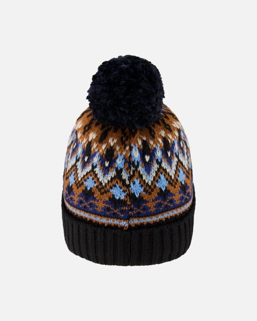 Deux Par Deux Lined Knit Winter Hat With Pompom In Black