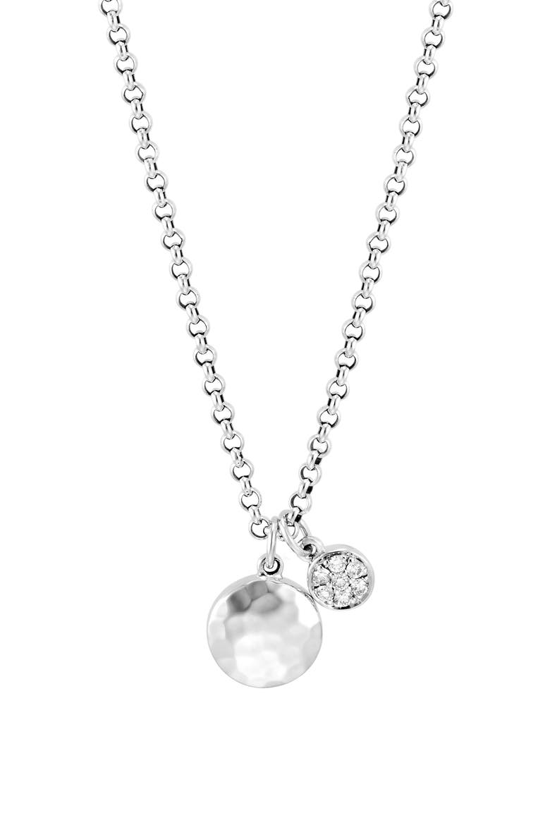 Dot Hammered Double Pendant Rolo Chain Necklace, Main, color, DIAMOND/ SILVER