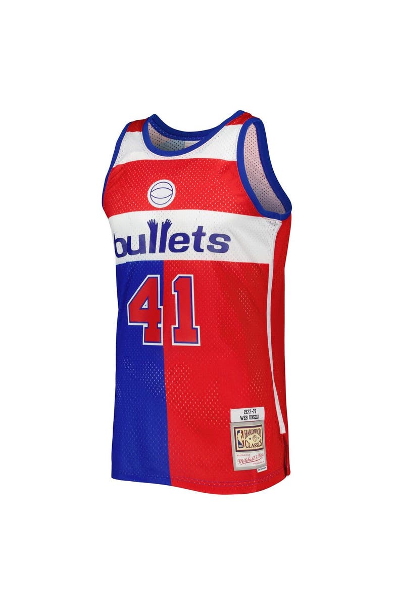 Mitchell & Ness Men's Mitchell & Ness Wes Unseld Blue/Red Washington Bullets Hardwood Classics 1977/78 Split Swingman Jersey, Alternate, color, 