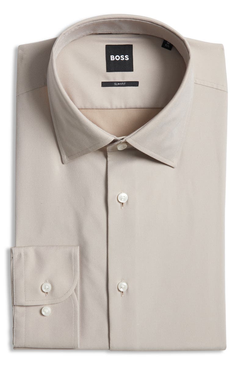 BOSS P Hank Slim Fit Dress Shirt, Main, color, Open Beige