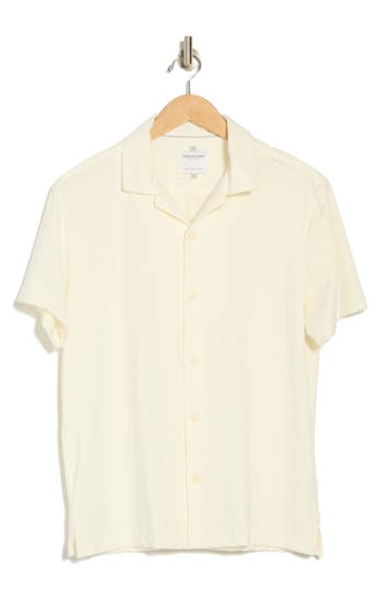 Denim And Flower Textured Camp Shirt