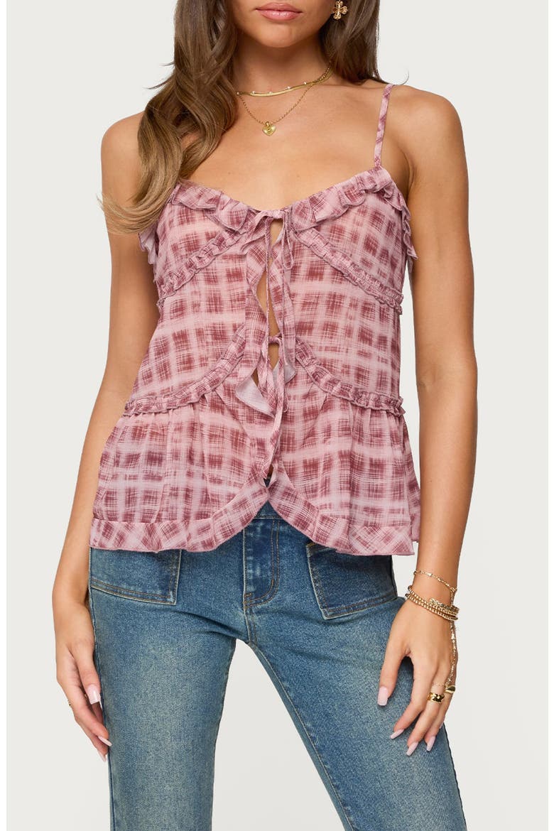 Ruffle Tie Front Chiffon Camisole, Main, color, PINK