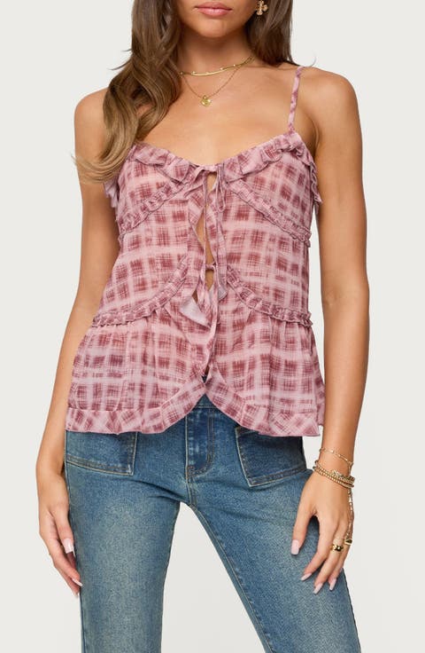 Ruffle Tie Front Chiffon Camisole