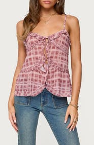 EDIKTED Ruffle Tie Front Chiffon Camisole