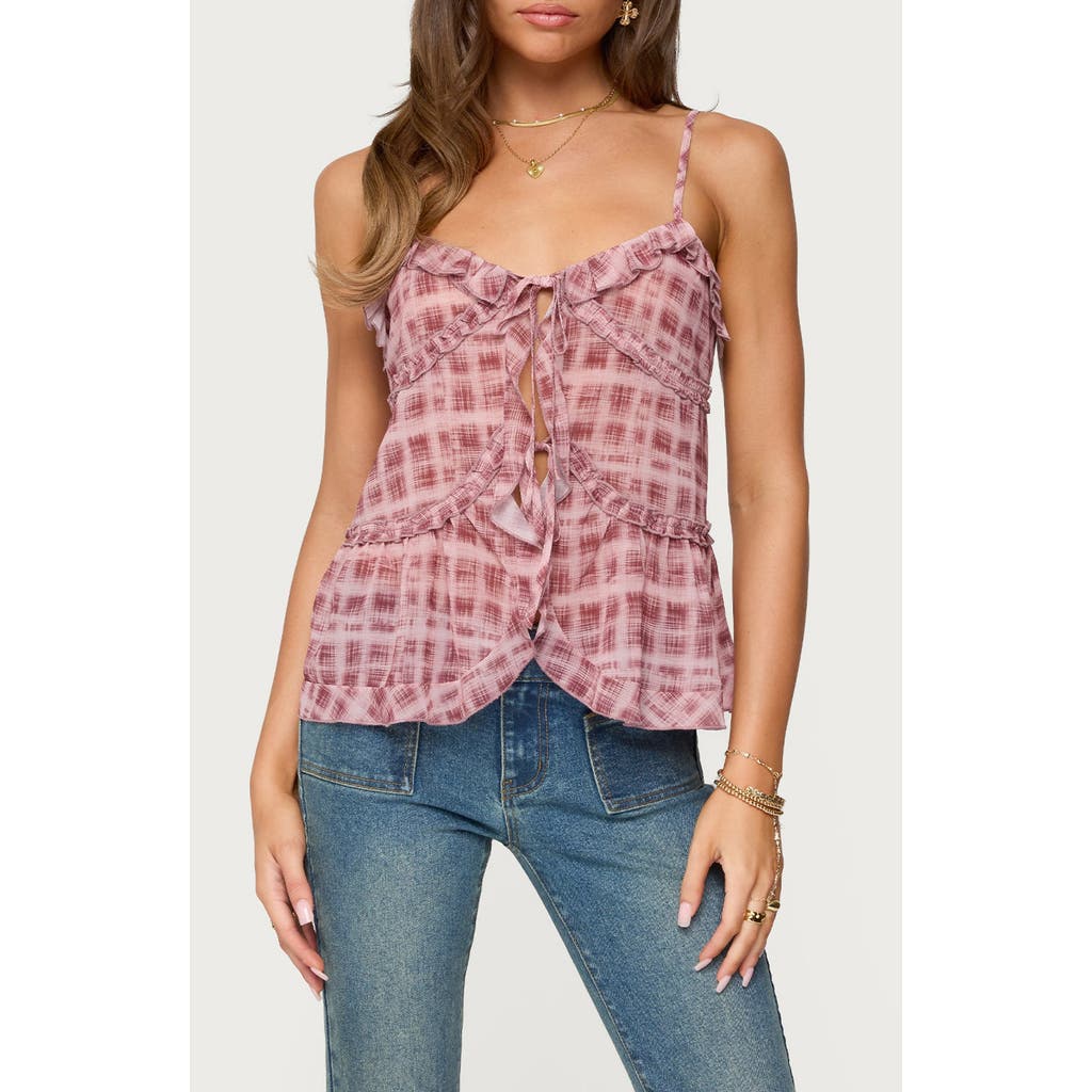 Edikted Chiffon Printed Tie Front Ruffle Top