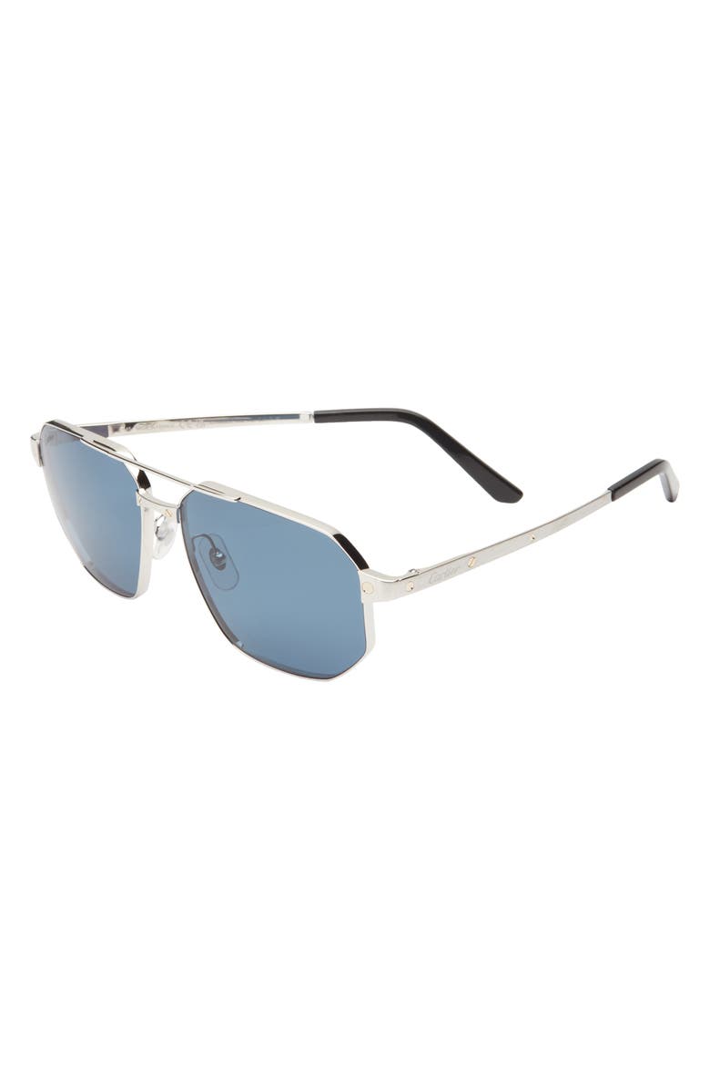 Cartier 60mm Polarized Pilot Sunglasses, Alternate, color, Silver Blue