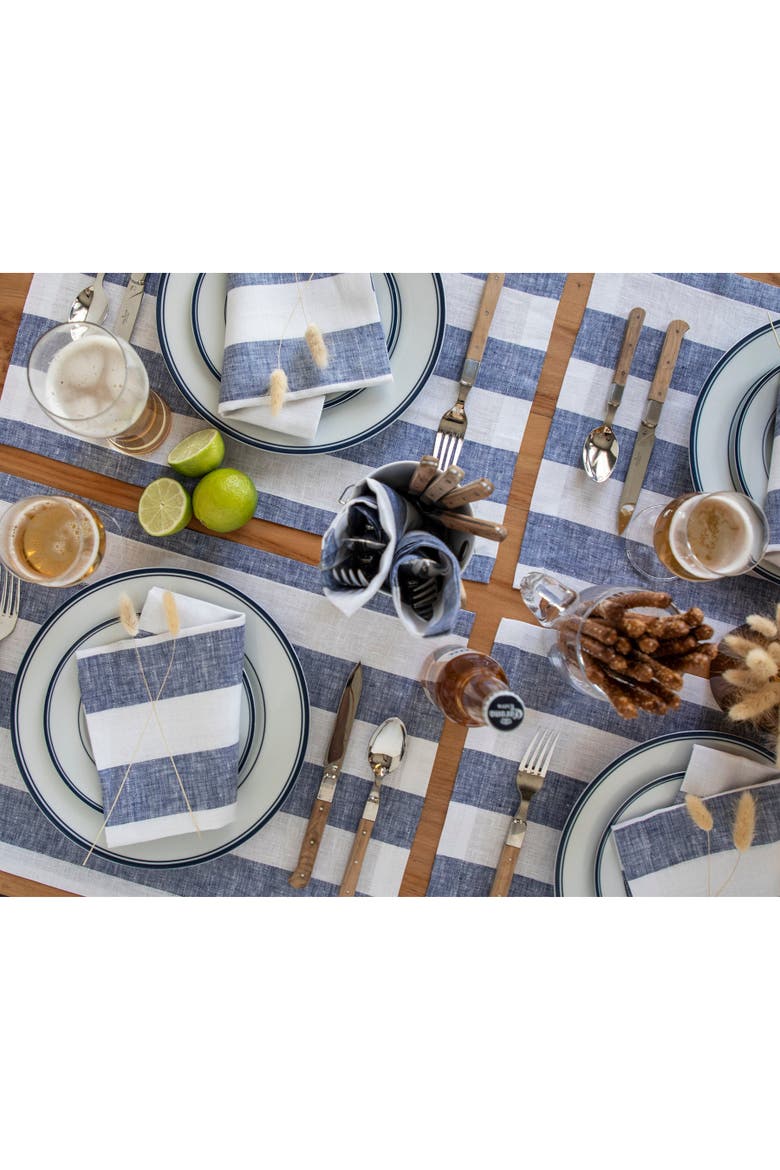 Linen Placemats Set of 4, 14 x 19" - Cabana Stripe, Alternate, color, Navy and White